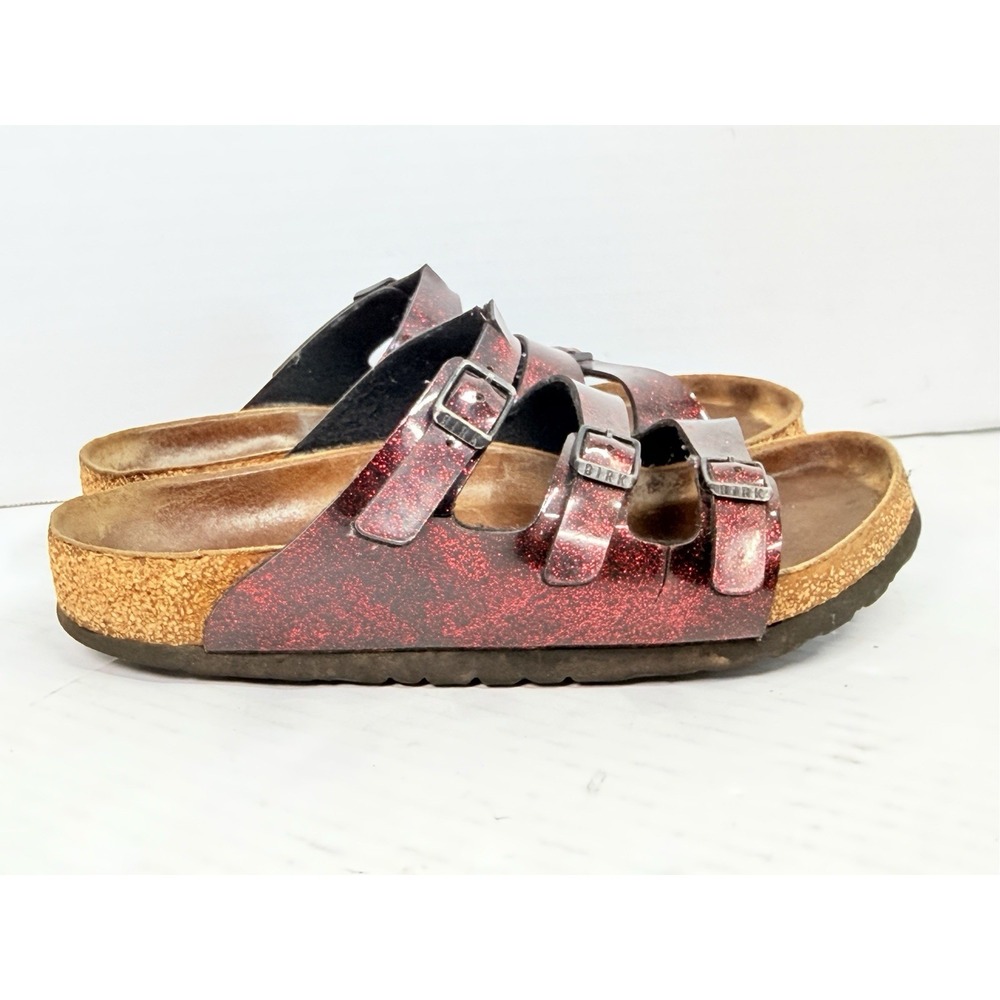 Birkenstock Florida Red Glitter 3 Strap Sandals Women's EU 39 Adjustable Buckles